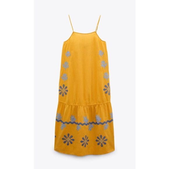 Zara Limited Edition Embroidered Dress Linen Blend New - Picture 5 of 7